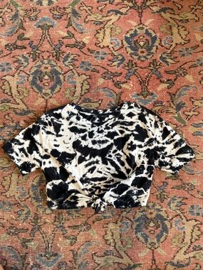 Zara Black & White Tie-Dye Front-Knot Crop Top